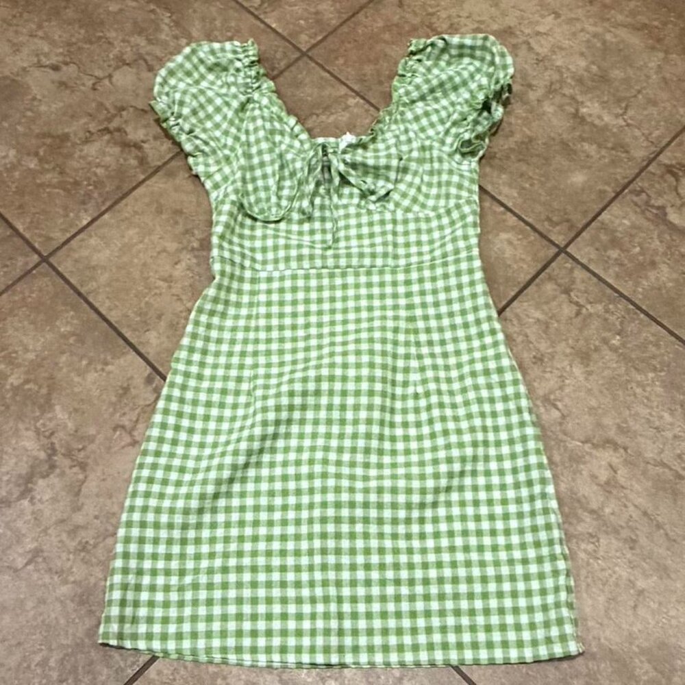green gingham mini dress